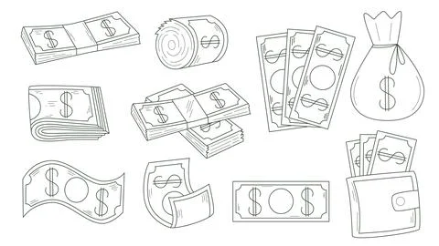 Set of line illustrations on theme of cash Stock Illustration