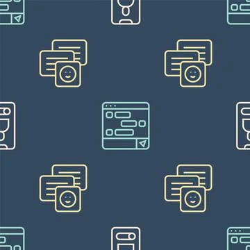 Set line Incoming call on mobile, Chat messages laptop and on seamless pattern 스톡 일러스트