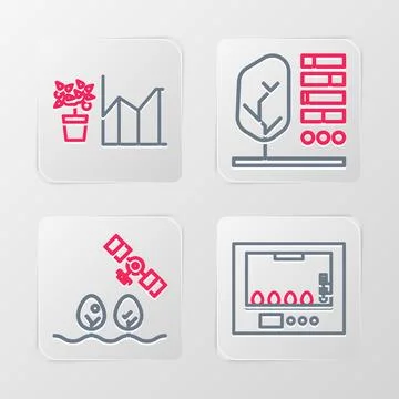 Set line Incubator for eggs, Smart farm with drone, Plant status and Flower.. Stock Illustration