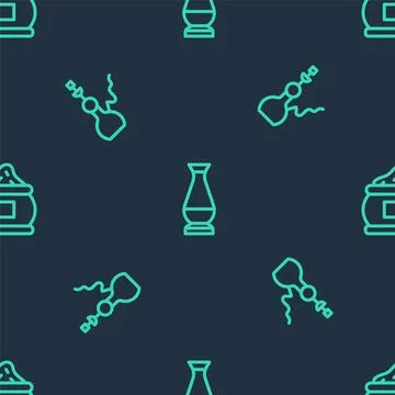 Set line Indian vase, Hookah and spice on seamless pattern. Vector Stock Illustration