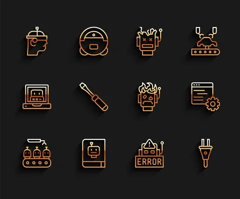 Set line Industrial production of robots, User manual, Smart glasses, Error in Illustrazione stock
