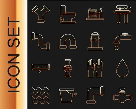 Set line Industry pipe and valve, Water drop, tap, Electric water pump, met.. Illustration