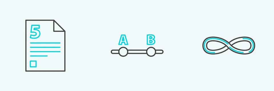 Set line Infinity, Test or exam sheet and Graph, schedule, chart, diagram icon Stock Illustration
