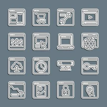 Set line Infographic of city map, SSL, Search engine, Browser setting, UI or  Stock Illustration