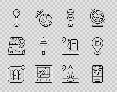 Set line Infographic of city map, City navigation, Push pin, Gps device wit.. Stock Illustration