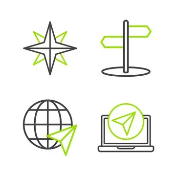 Set line Infographic of city map navigation, Location the globe, Road traff.. Stock Illustration