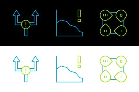 Set line Infographic element, Arrow and Financial growth decrease icon. Vector Stock Illustration