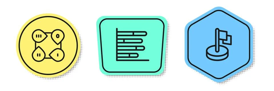 Set line Infographic element, Pie chart infographic and Flag. Colored shape.. Stock Illustration