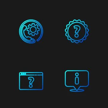 Set line Information, Browser with question mark, Telephone 24 hours support and Stock Illustration