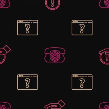 Set line Information, Browser with question mark and Telephone on seamless Stock Illustration