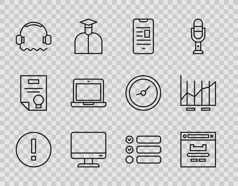 Set line Information, Browser window, Online book mobile, Computer monitor 스톡 일러스트