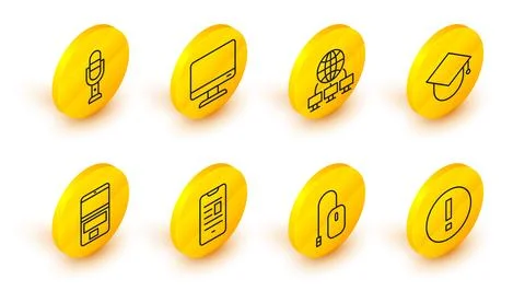 Set line Information, Computer mouse, Online book mobile, Laptop, Graduatio.. Illustrazione stock