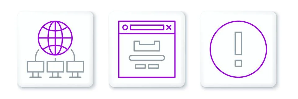 Set line Information, Computer network and Browser window icon. Vector Illustrazione stock