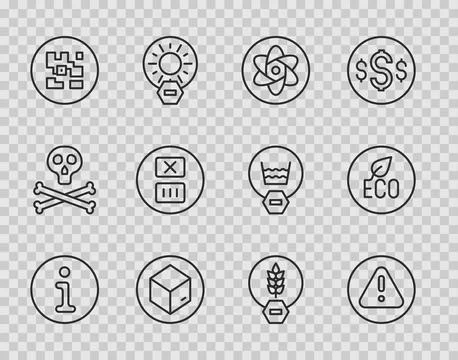 Set line Information, Exclamation mark in triangle, Test tube and flask, Carton 스톡 일러스트