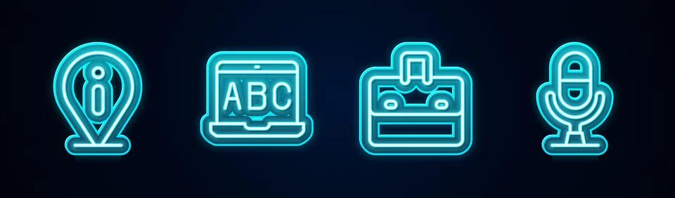 Set line Information, Foreign language online study, Briefcase and Micropho.. Illustrazione stock
