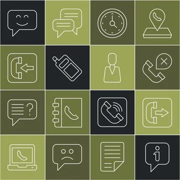 Set line Information, Outgoing call phone, Declined missed, Clock, Mobile, .. Stock Illustration