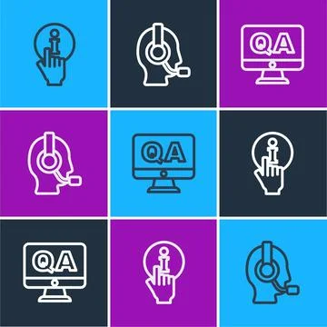 Set line Information, Question and Answer and Man with headset icon. Vector Stock Illustration