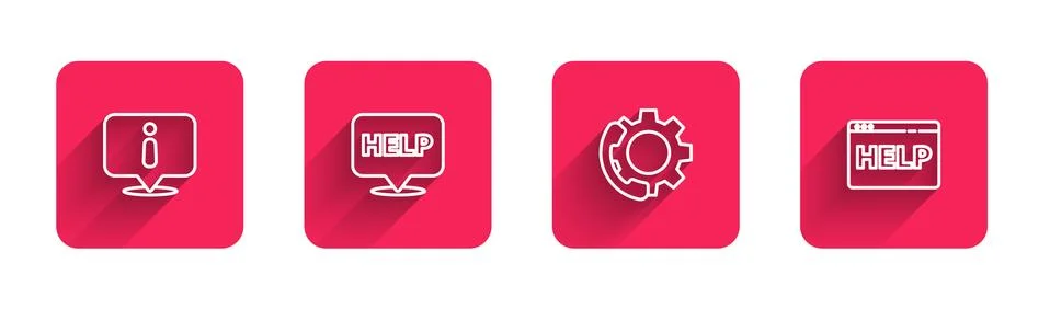 Set line Information, Speech bubble with text Help, Telephone 24 hours support Stock Illustration