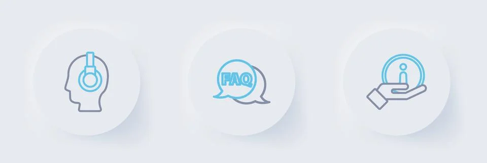 Set line Information, Speech bubble with FAQ and Support operator in touch .. Stock Illustration