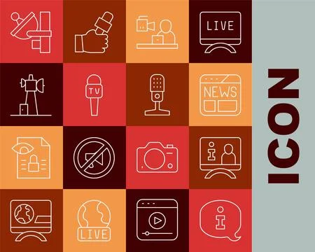 Set line Information, Television report, News, Breaking news, Microphone, A.. Stock Illustration