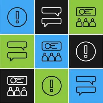 Set line Information, Training, presentation and Speech bubble chat icon. Vector Stock Illustration