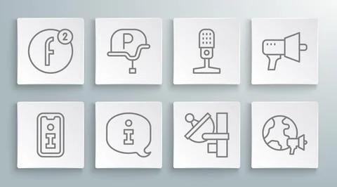Set line Information, War journalist, Radar, World news, Microphone, Megaph.. Stock Illustration