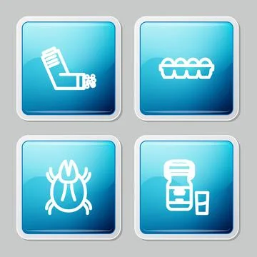Set line Inhaler, Chicken egg in box, Parasite mite and Can container for milk Stockillustratie