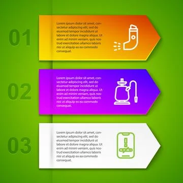 Set line Inhaler, Hookah and No smoking. Business infographic template. Vecto Stock Illustration
