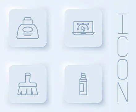 Set line Inkwell, Computer with design program, Paint brush and Marker pen イラスト素材