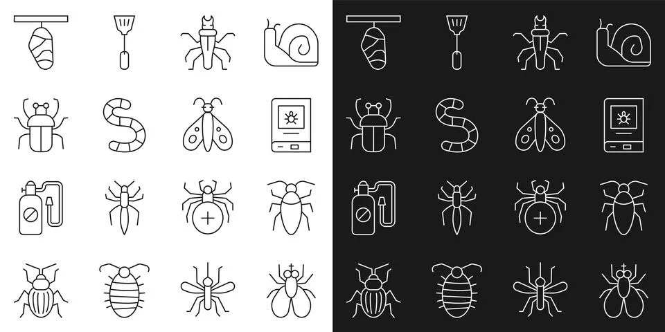 Set line Insect fly, Cockroach, Book about insect, Termite, Worm, Stink bug Stock Illustration