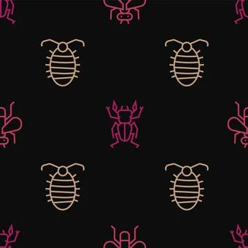 Set line Insect fly, Larva insect and Beetle deer on seamless pattern. Vector 스톡 일러스트