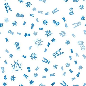 Set line Insect fly, Water tower and Pickup truck on seamless pattern. Vector Stock Illustration