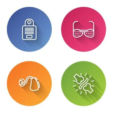 Set line Intercom, Blind glasses, Hearing aid and Joint pain, knee pain. Color Illustrazione stock