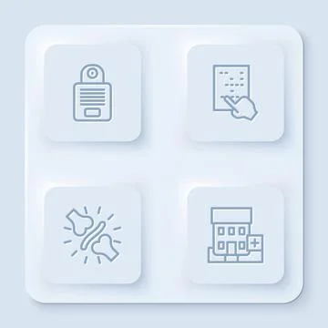 Set line Intercom, Braille, Joint pain, knee pain and Medical hospital building Illustrazione stock