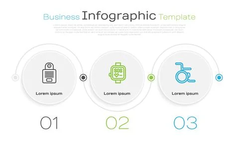 Set line Intercom, Smart watch and Wheelchair. Business infographic template Illustrazione stock