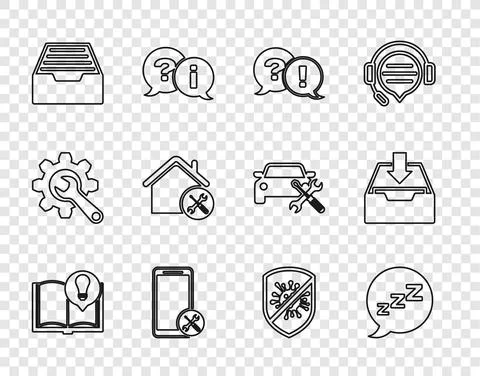 Set line Interesting facts, Speech bubble with snoring, Question and Exclamation Stock Illustration