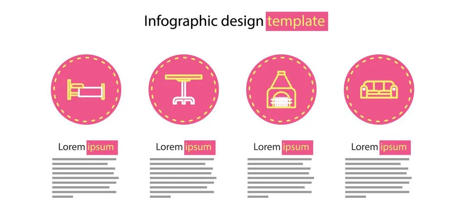 Set line Interior fireplace, Sofa, Round table and Bed icon. Vector 스톡 일러스트