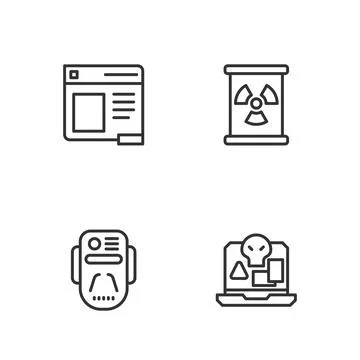 Set line Internet piracy, Artificial intelligence robot, Browser window and Stock Illustration