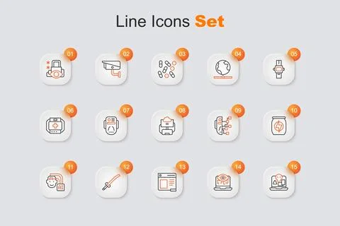 Set line Internet piracy Computer vision Browser window Katana Humanoid robot Illustrazione stock