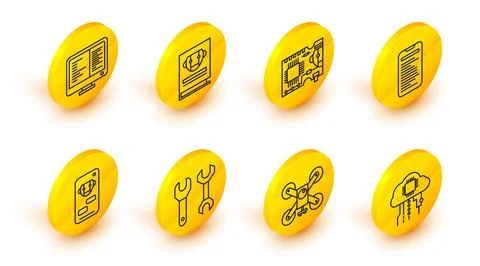 Set line Internet of things, Drone flying with action camera, Spanner, Bot イラスト素材