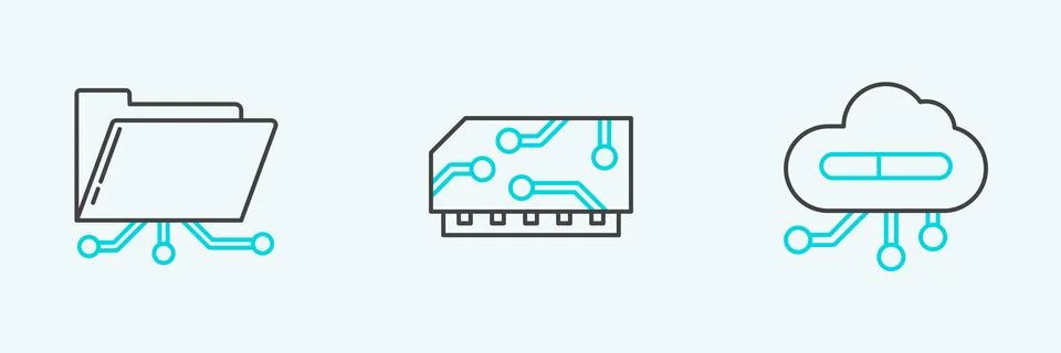 Set line Internet of things, Folder and lock and RAM, random access memory .. Stock Illustration