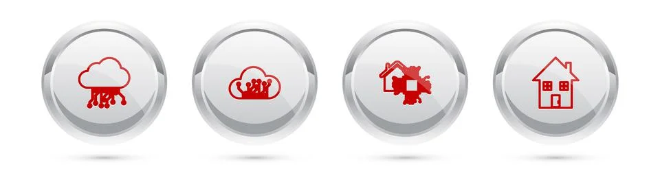 Set line Internet of things, , Smart home and House. Silver circle button 库存插图