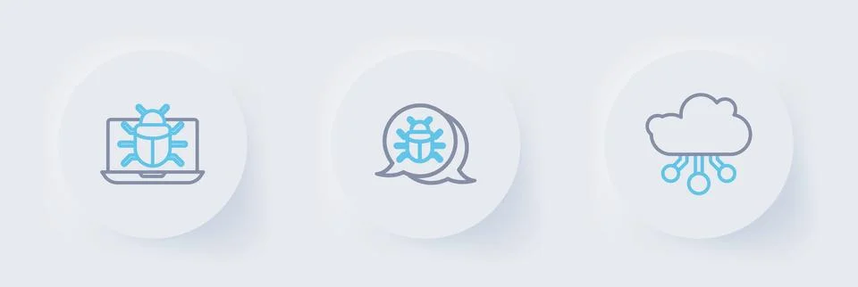 Set line Internet of things, System bug and on monitor icon. Vector Stock-Illustration