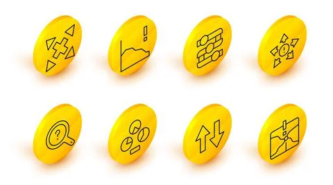 Set line Intersection point, Arrow, Pie chart infographic, Unknown search, Many Stock Illustration