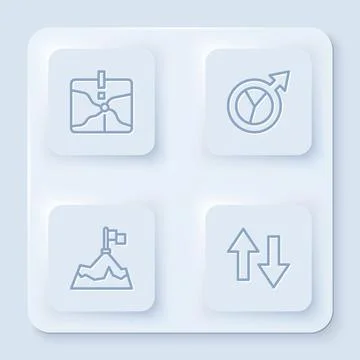 Set line Intersection point, Financial growth, Mountains with flag and Arrow Ilustración de archivo