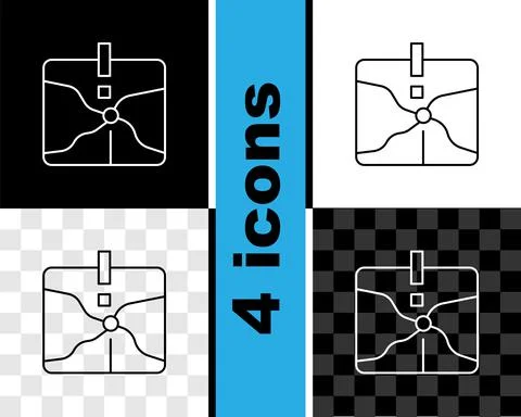 Set line Intersection point icon isolated on black and white, transparent Stock Illustration