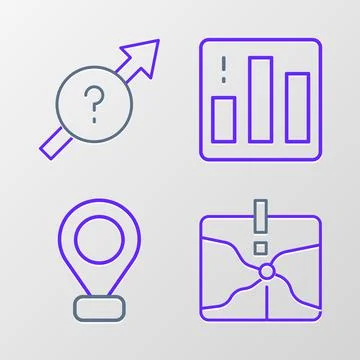Set line Intersection point, Location, Pie chart infographic and Arrow icon.  스톡 일러스트