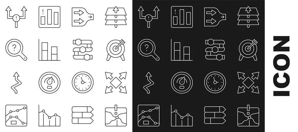 Set line Intersection point, Many ways directional arrow, Target, Arrow, Graph Stock-Illustration