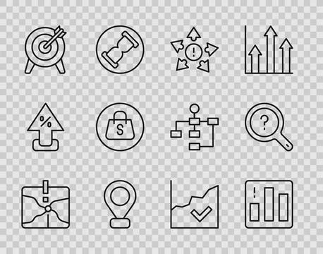 Set line Intersection point, Pie chart infographic, Many ways directional a.. Ilustração Stock