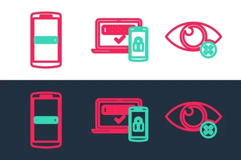 Set line Invisible or hide, Mobile and password and Two steps authentication Illustrazione stock